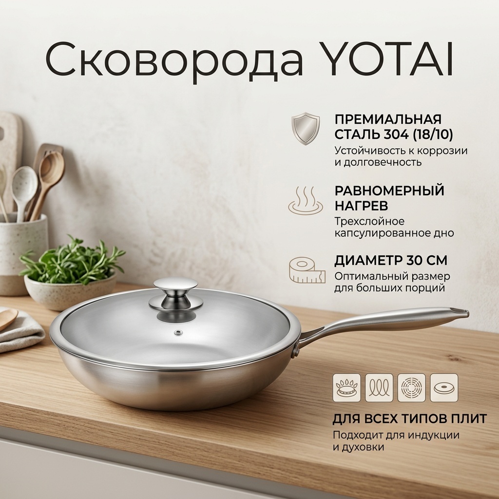 Сковорода YOTAI 30 см , нержавеющая сталь