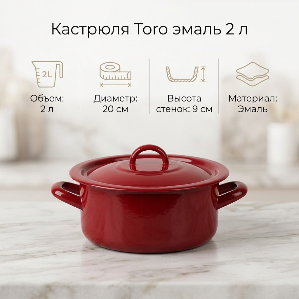 Кастрюля 2 л, Toro 8591177101895 эмаль