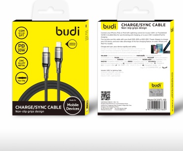 Кабель Budi USB TypeC (F), Lightning, 1.5 м, DC239TL15B черный