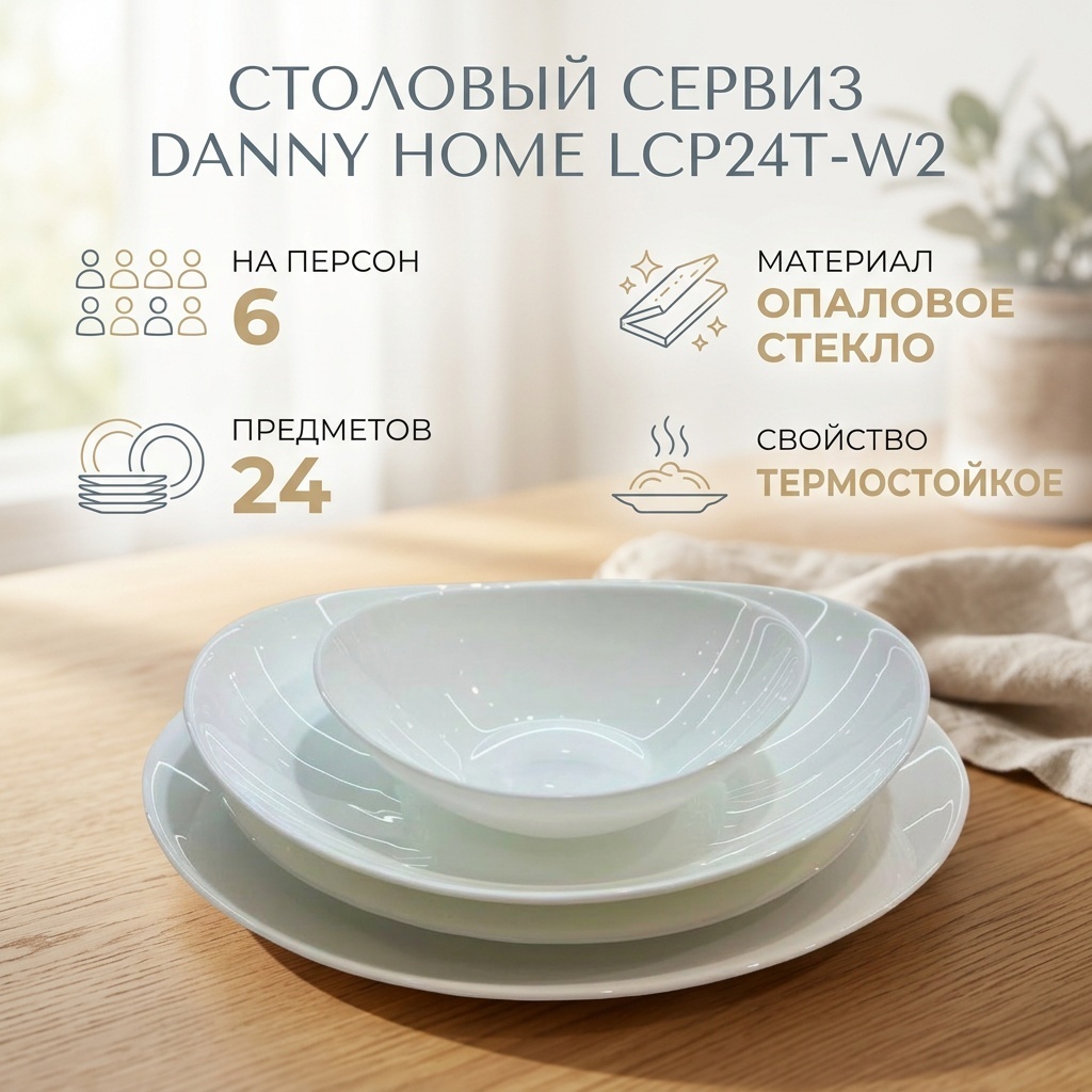 Сервиз на 6 персон Danny Home , предметов: 24, столовый, стекло