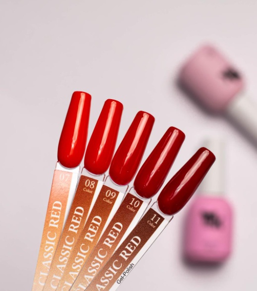 M&K nails гель-лак Classic Red Набор №2 -07,08,09,10,11 камуфлирующее 10 мл