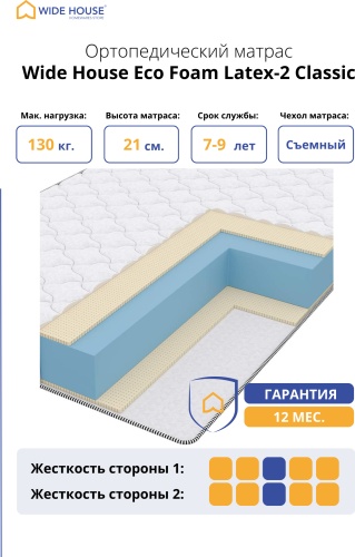 Матрас WIDE HOUSE Eco Foam Latex-2 Classic, 110x190x21 см