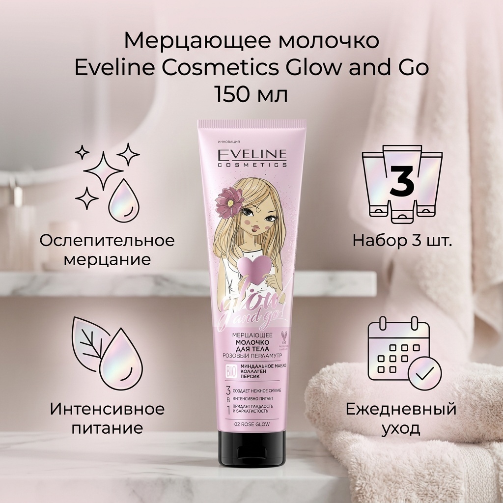 Eveline Cosmetics Glow and Go Мерцающее Розовый Перламутр молочко для тела 150 мл
