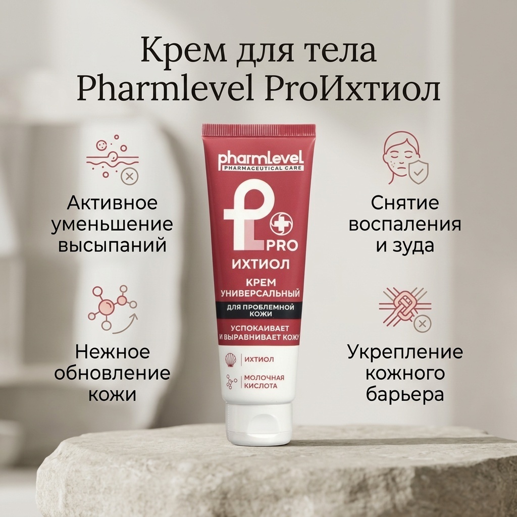 Pharmlevel Крем для тела ProИхтиол, от акне и прыщей крем для тела 75 мл