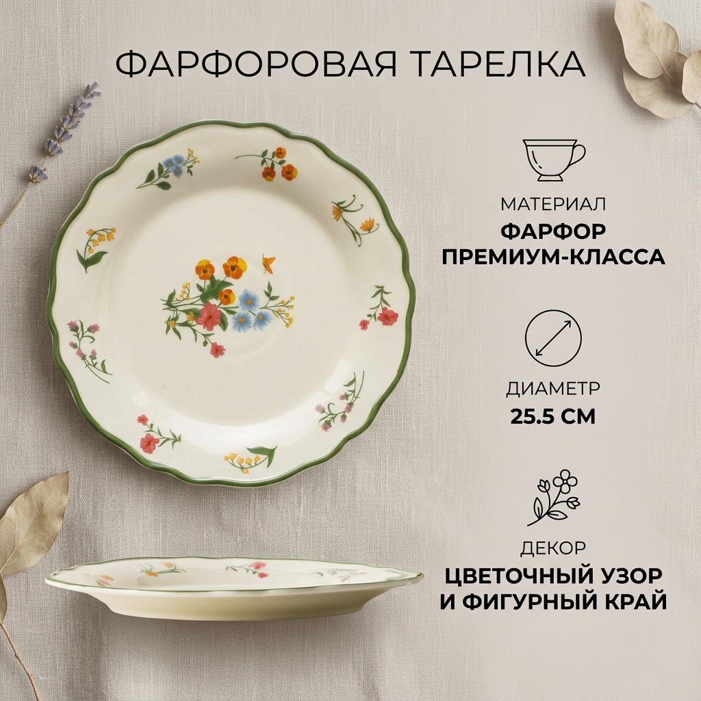 Тарелка 25.5 см, 1 шт, фарфор