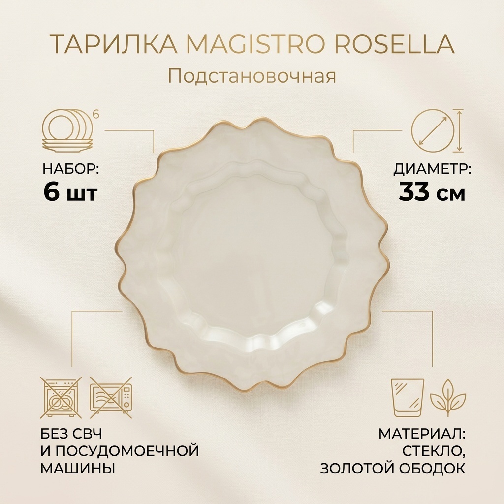 Тарелка Magistro 33 см, 6 шт, стекло