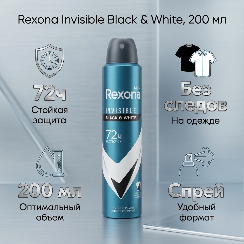 Rexona Invisible Black White антиперспирант для мужчин 200 мл