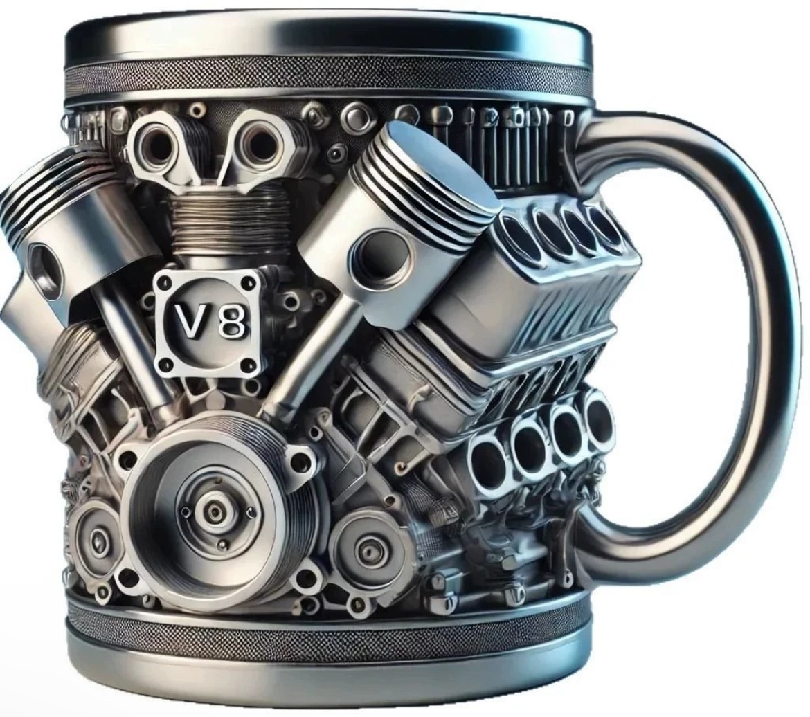 Кружка Двигатель внутреннего сгорания V8, 400 мл, пластик, нержавеющая сталь, 1 шт.