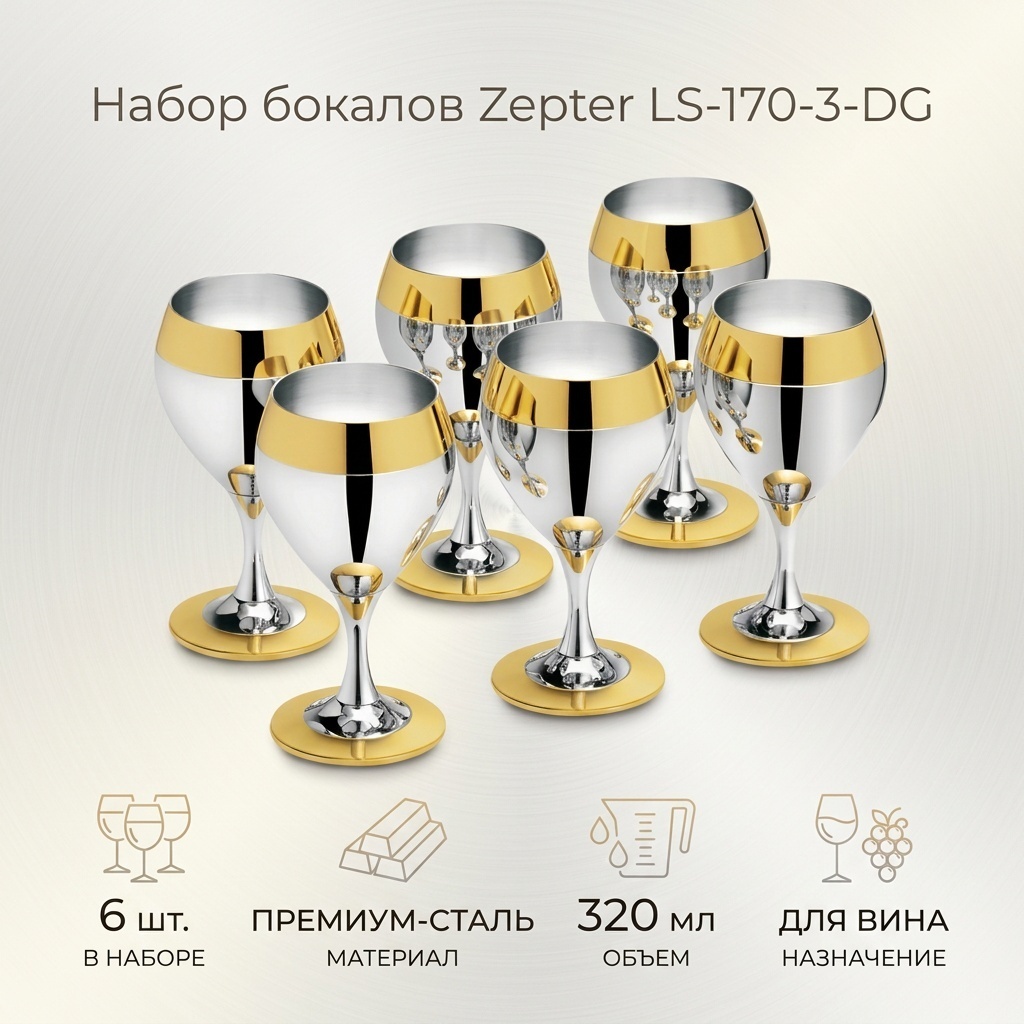 Набор бокалов Zepter 320 мл, сталь, 6 шт