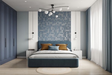 Кровать SM Company Blue Line двуспальная, 200x200 см (с матрасом, без подъёмного механизма) мультиколор, синий