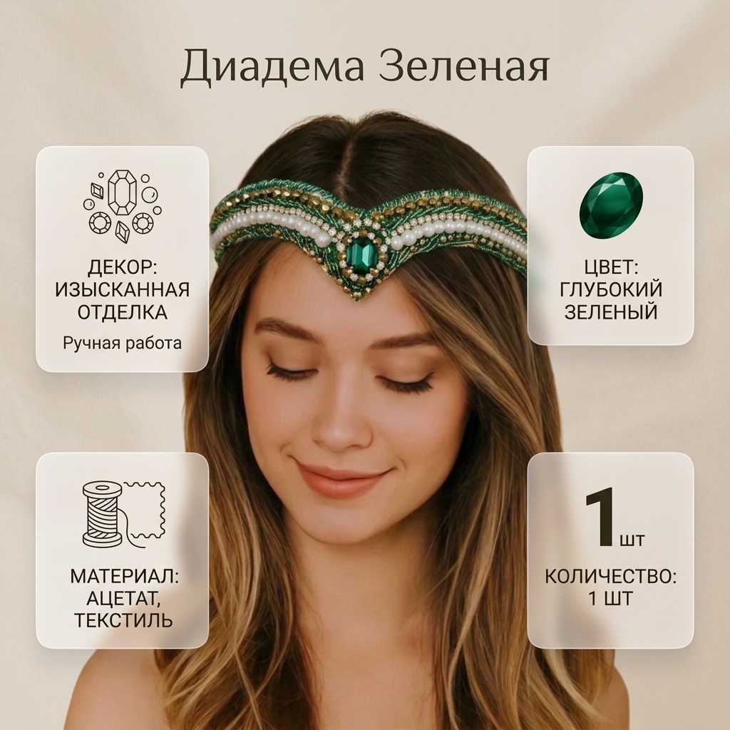 Диадема 1 шт, зеленый