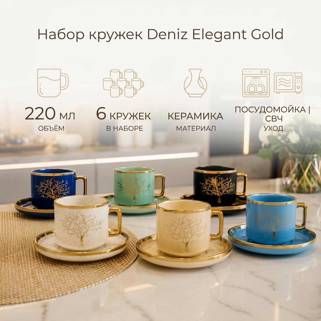 Набор кружек Дерево, 220 мл, керамика, 6 шт.