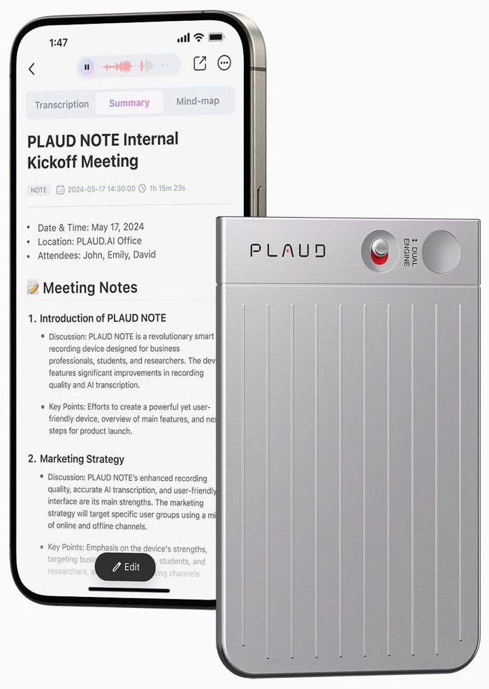 Диктофон PLAUD Note Chat GPT AI серебристый
