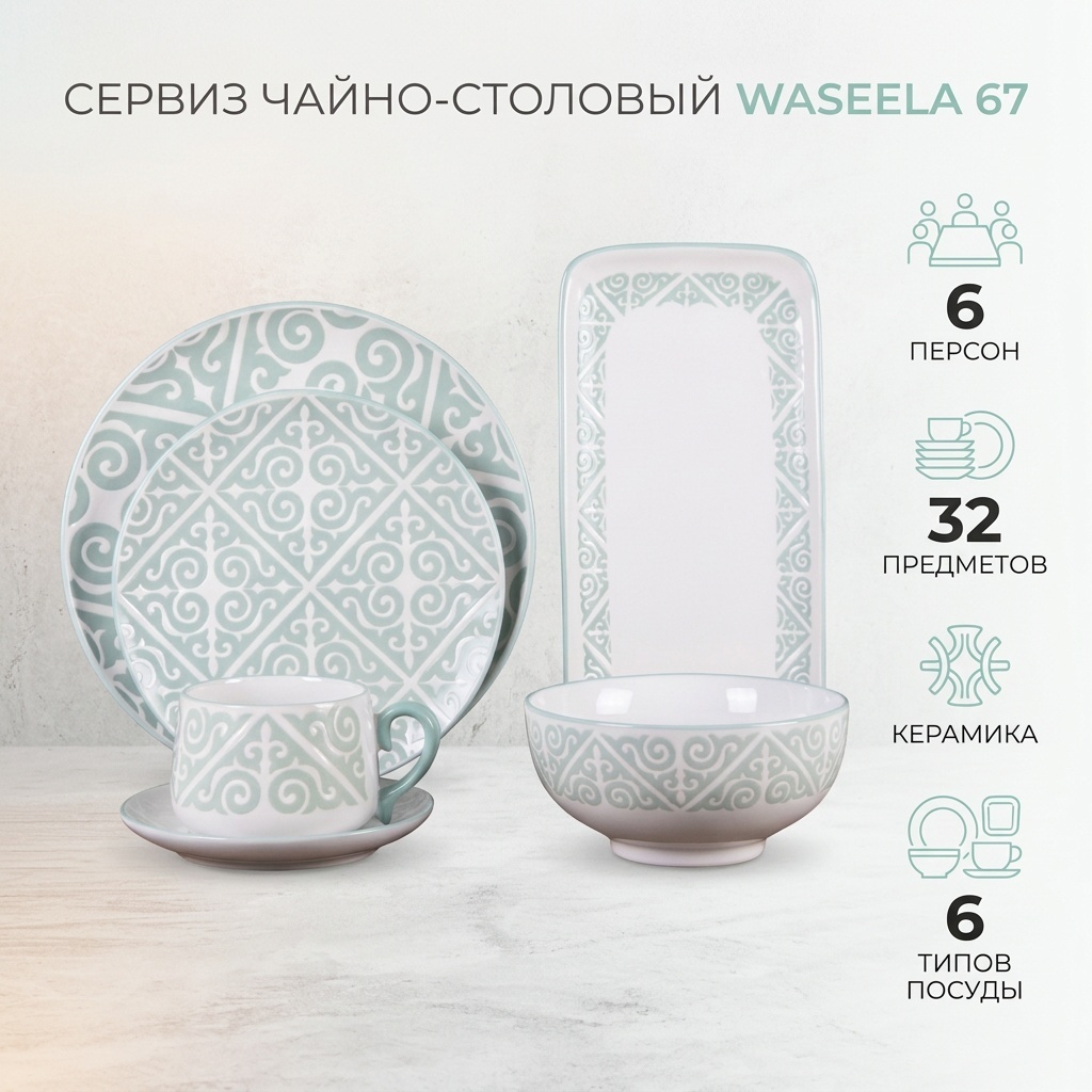Сервиз на 6 персон WASEELA , предметов: 32, чайно-столовый, керамика