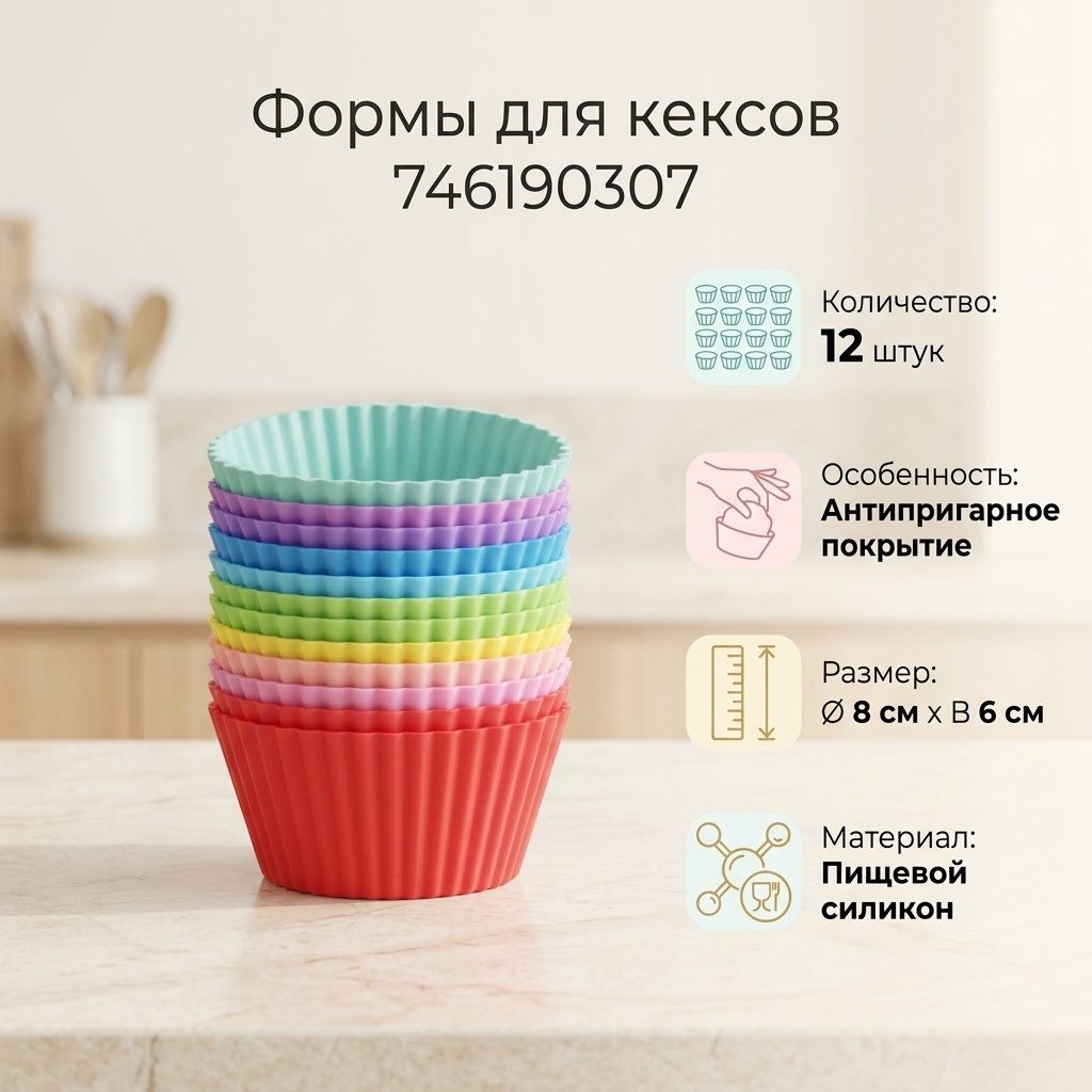 Форма для кексов силикон, 12 шт