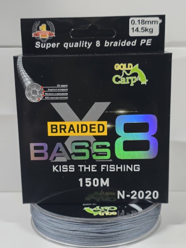 Леска Gold Carp плетеная BASS8 0.18 мм серый