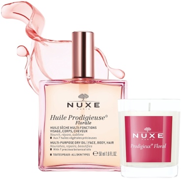 Nuxe Huile Prodigieuse Florale Сухое масло с цветочным ароматом 50 мл + Prodigieux Floral Аромасвеча в подарок набор по уходу за волосами и телом для женщин