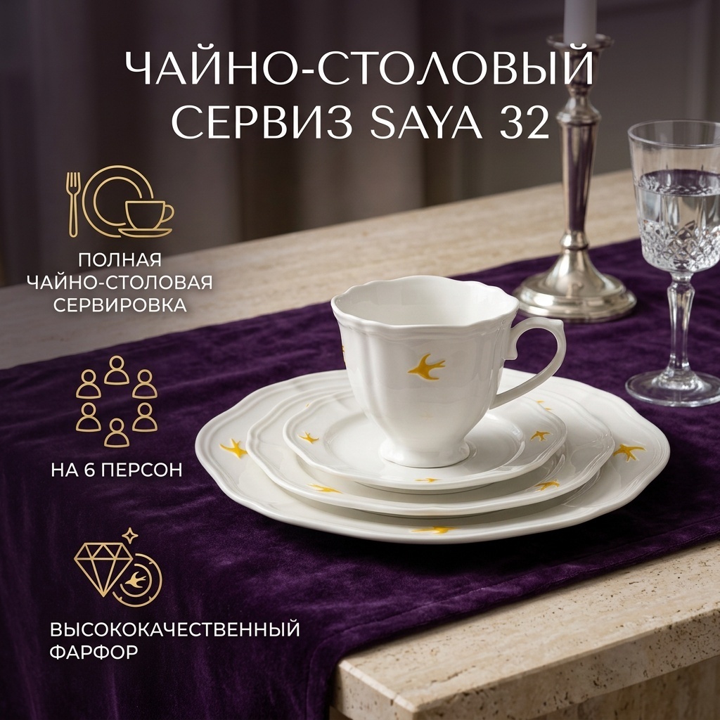 Сервиз на 6 персон Saya , предметов: 32, чайно-столовый, фарфор