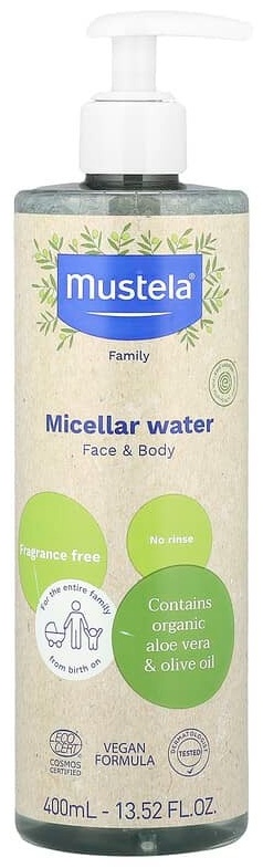 Mustela Мицеллярная вода, для лица и тела, без отдушек, 400 мл мицеллярная вода 400 мл