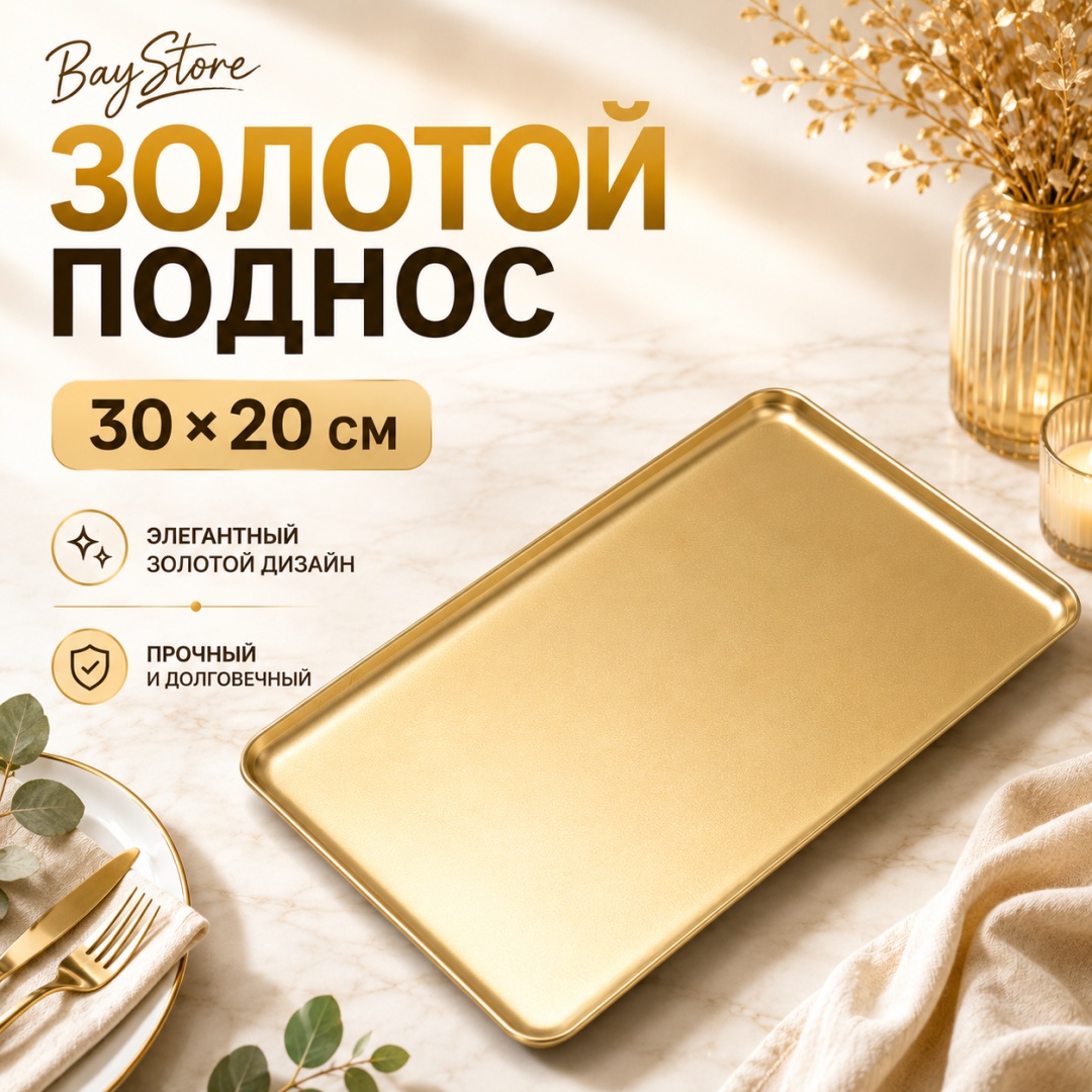 Поднос BayStore Gold Tray 30x20 золотистый