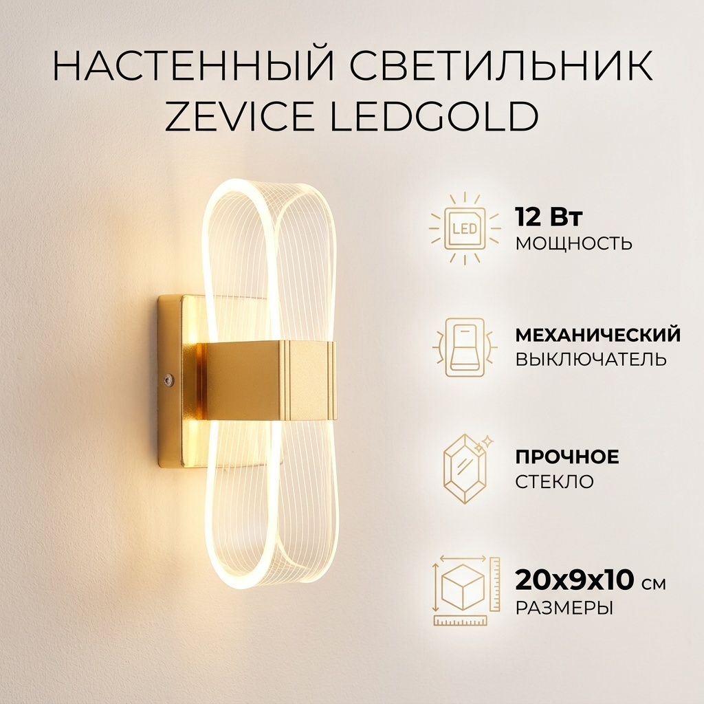 Бра настенный ZEVICE LED, золотистый