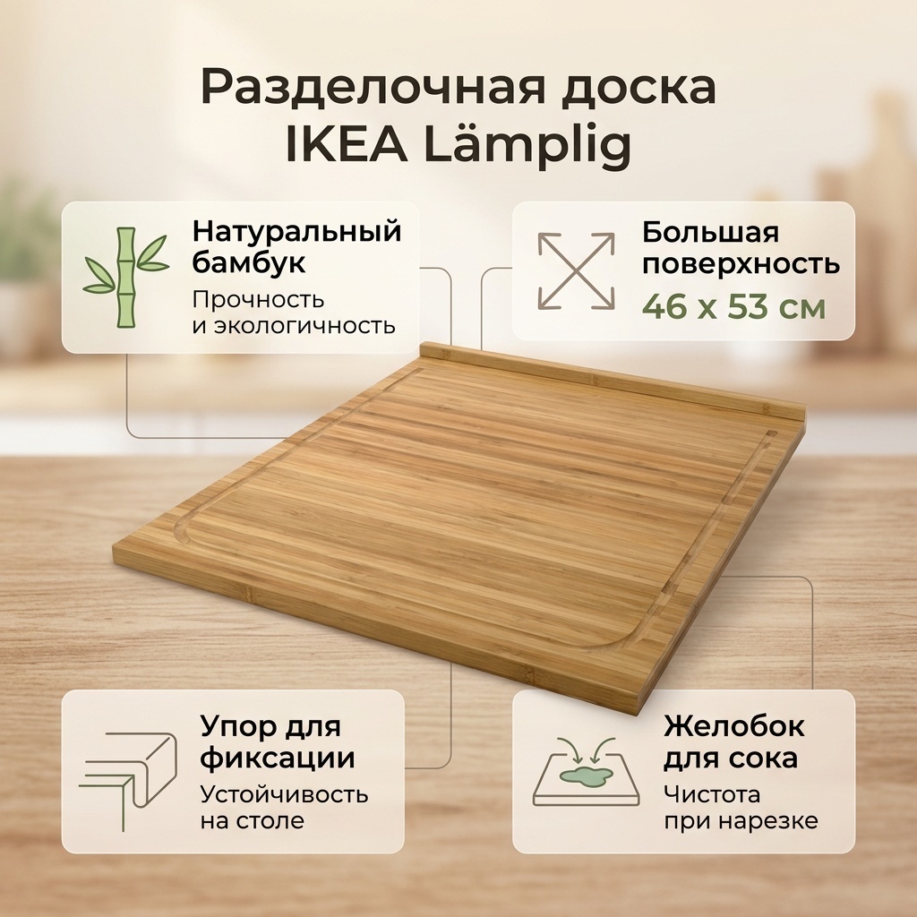 IKEA разделочная доска Базовая коллекция Lämplig Лэмплиг 703.916.70 1 шт, бамбук