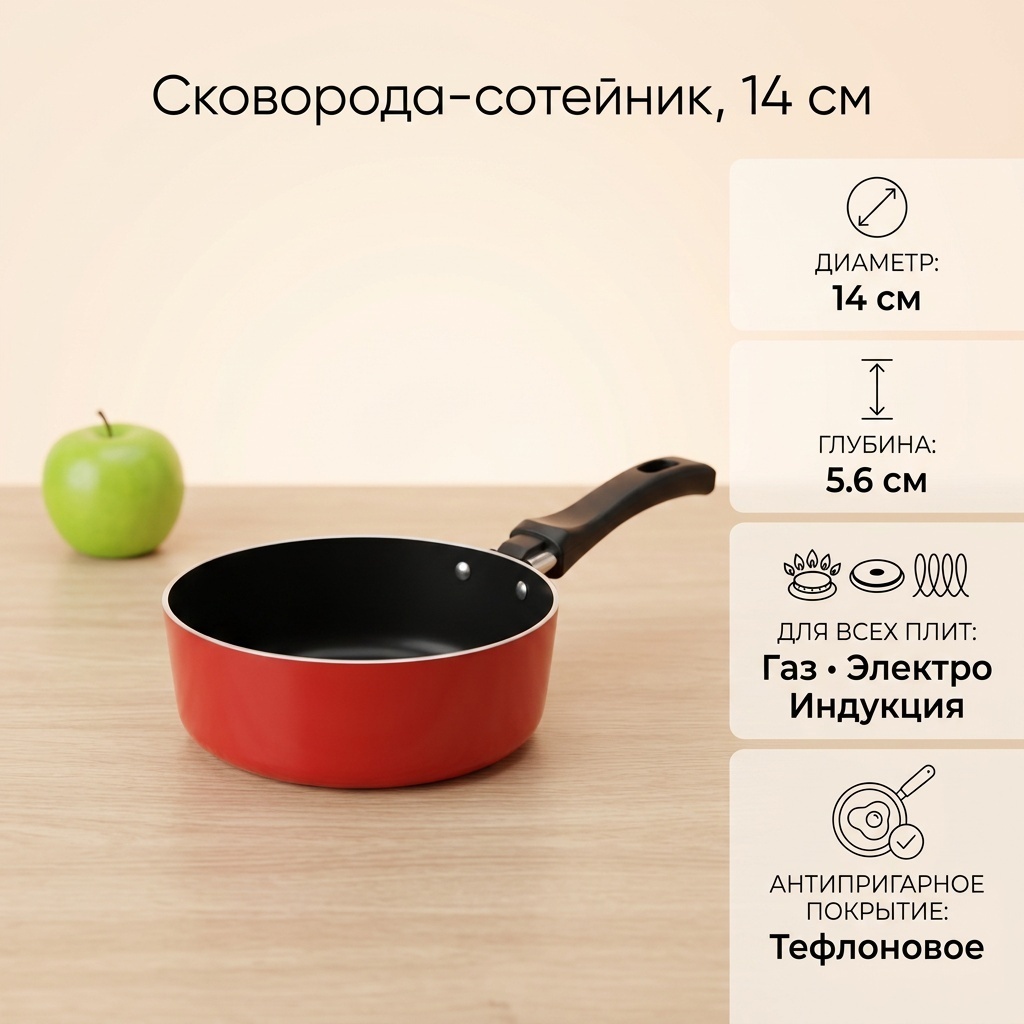Сковорода 14 см с антипригарным покрытием, алюминий