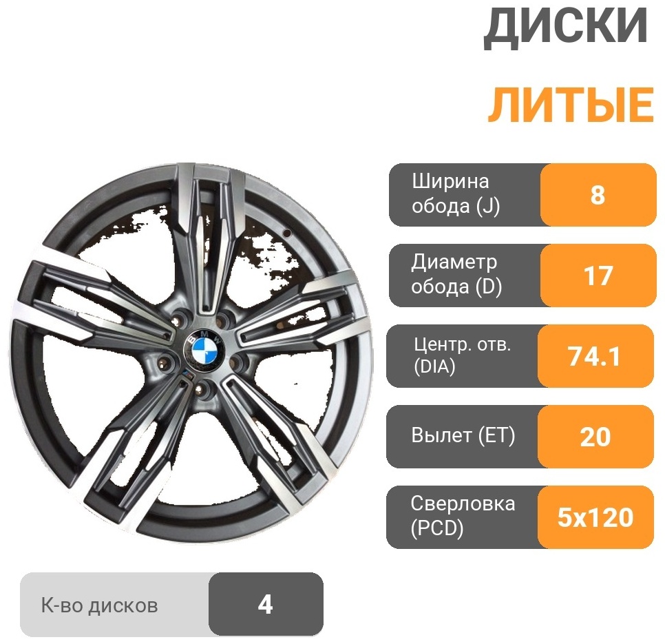 Rainbow BMW 433 STYLE 8x17/5x120 D74.1 ET20 4 диска серебристый, серый