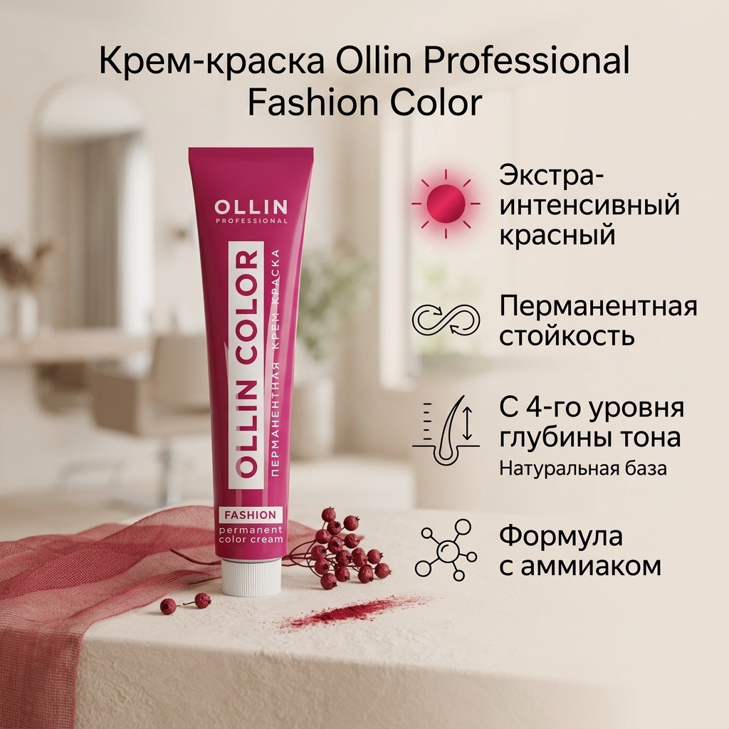 Ollin Professional Fashion Color экстра-интенсивный красный крем-краска 60 мл