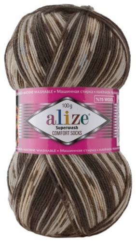 Моток Alize Superwash Comfort 7678 - Коричнево-бежевый 420 м 100 г