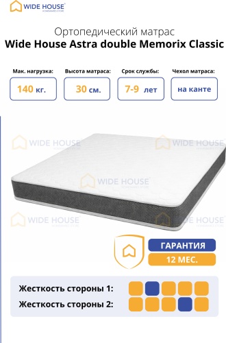 Матрас WIDE HOUSE Astra double Memorix Classic, 150x190x30 см
