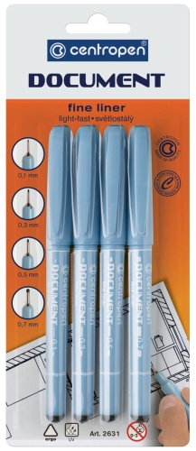 Ручка линер Centropen 2631/4 1 шт, 0.3 мм, цвет чернил черный