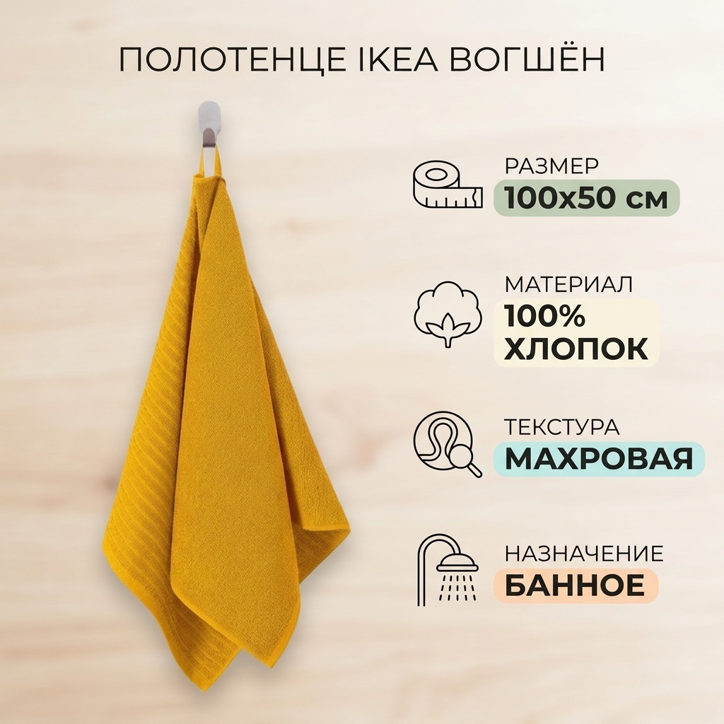 Полотенце IKEA 100x50 см, хлопок, 1 шт,