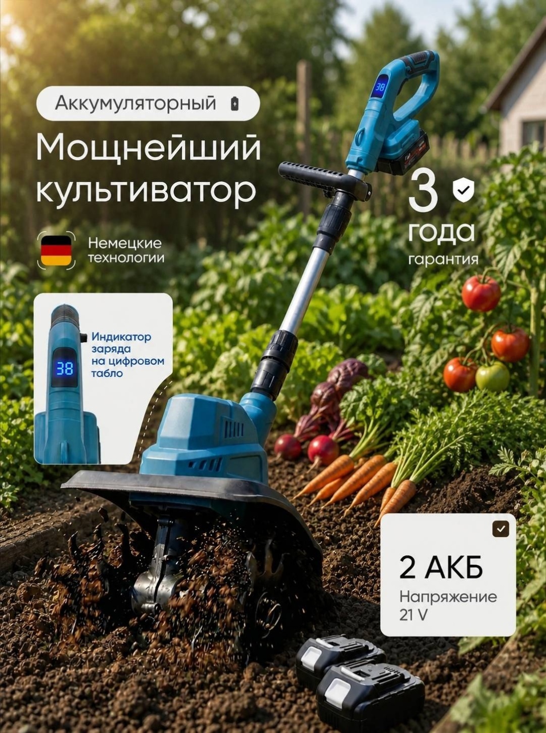 Культиватор электрический 880898980, 3000, Глубина обработки:20 см