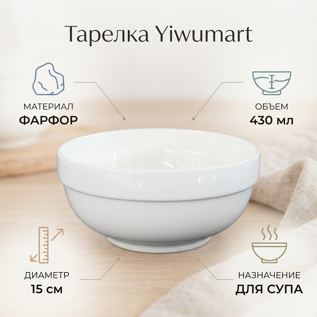 Тарелка Yiwumart 15 см, 1 шт, фарфор