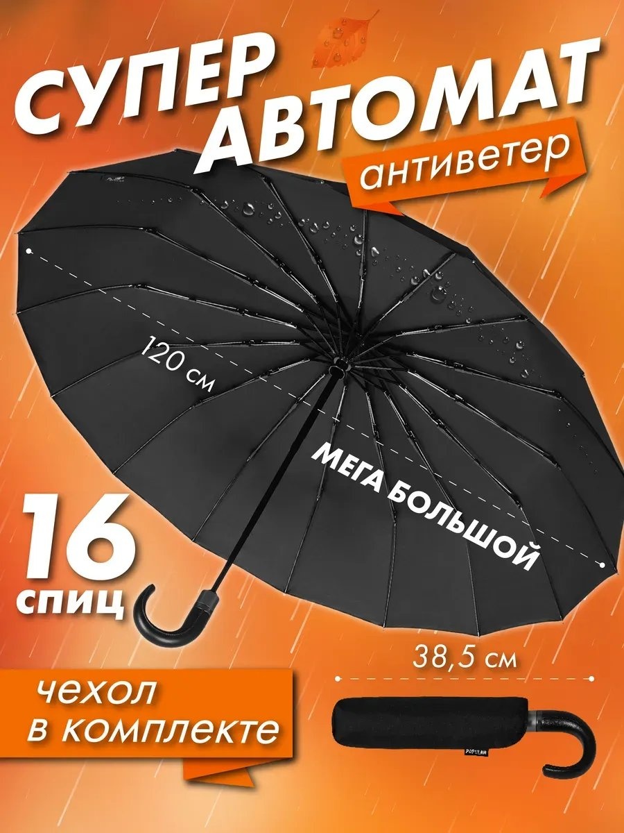Складной зонт полуавтомат черный