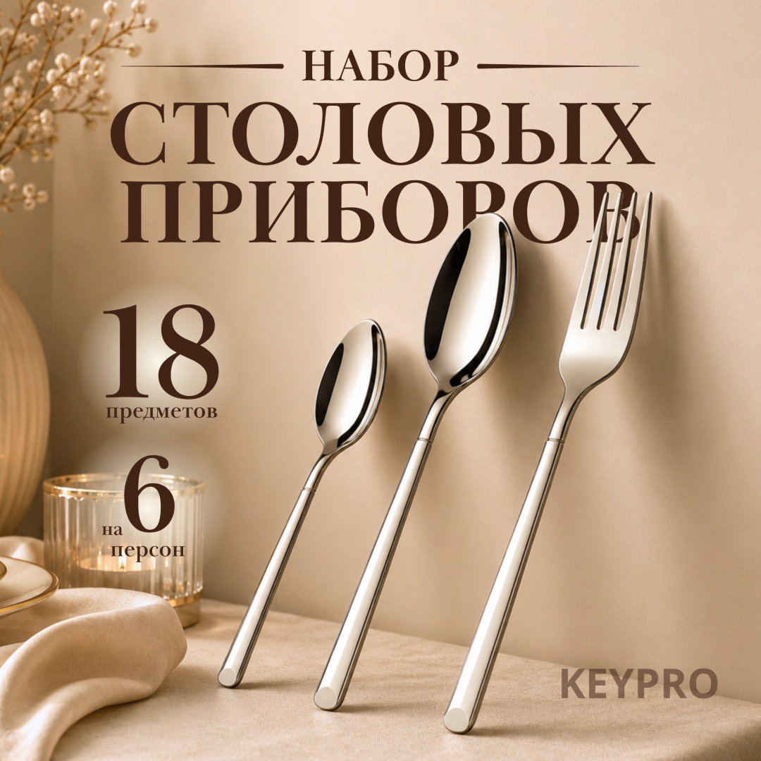 Набор столовых приборов KEYPRO 18 шт, серебристый KP906891000