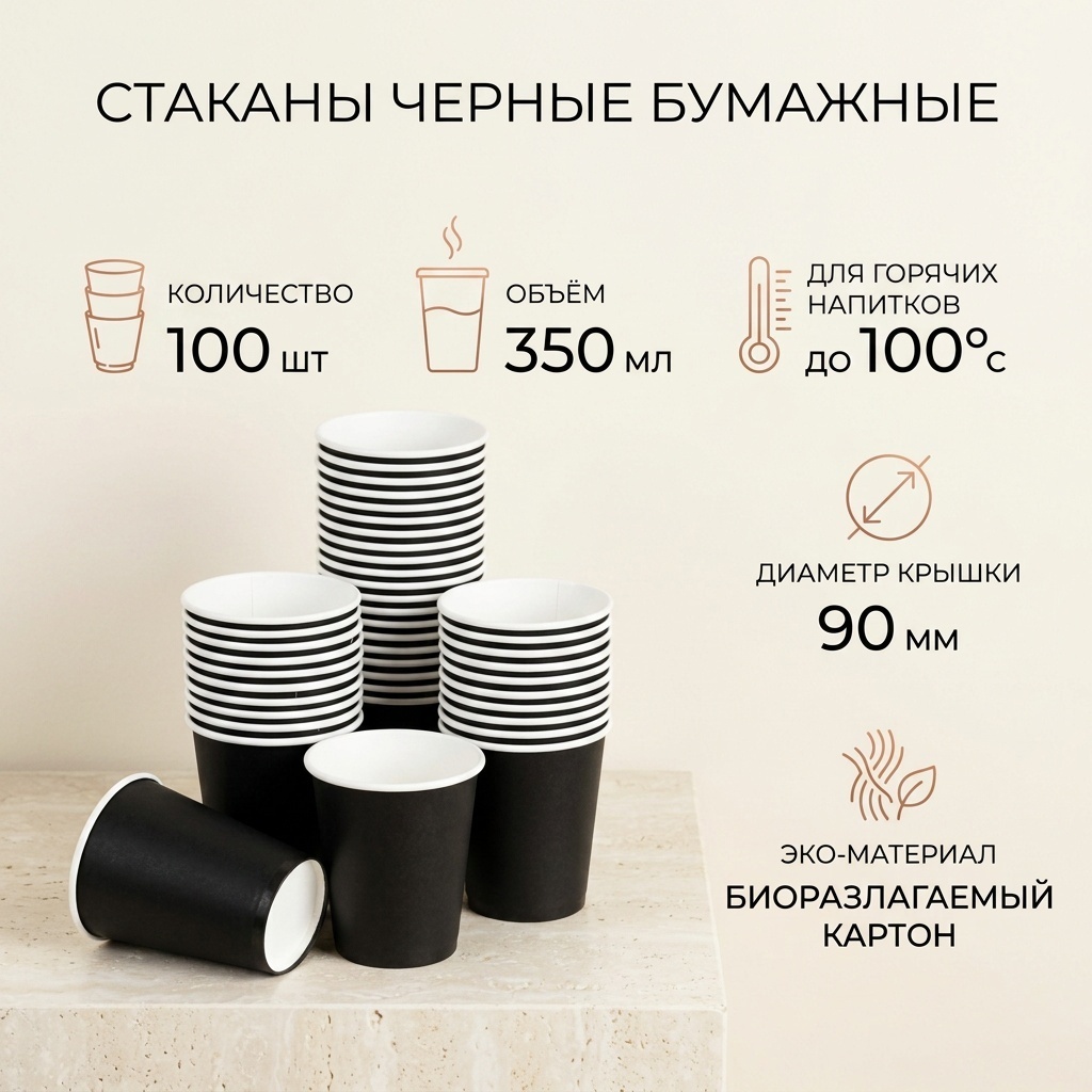 3M стакан black черный 100 шт