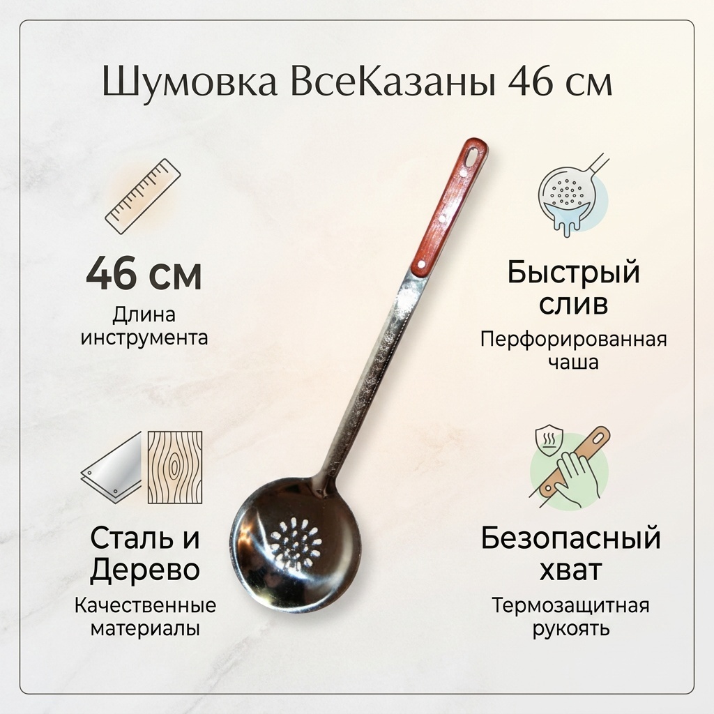 Шумовка ВсеКазаны kz дерево, нержавеющая сталь, 1 шт