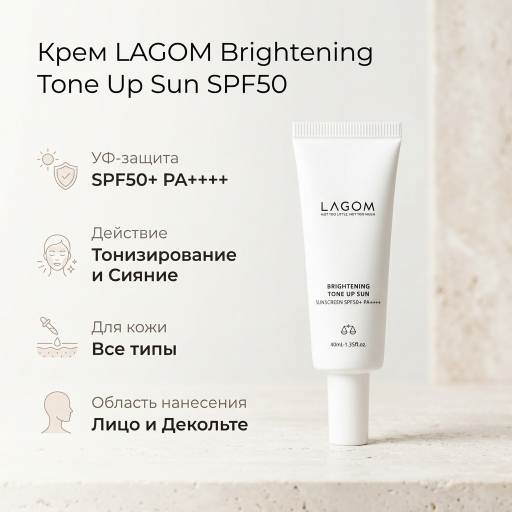 LAGOM крем Brightening Tone Up Sun SPF50 для лица и зоны декольте 40 мл