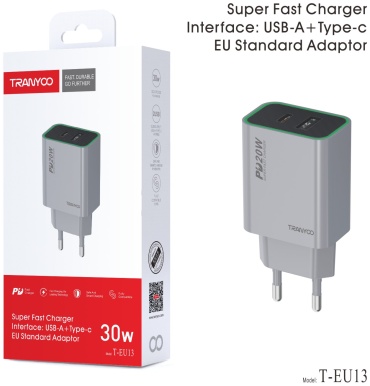 TRANYOO T-EU13 USB Type-C, USB 30 Вт серый