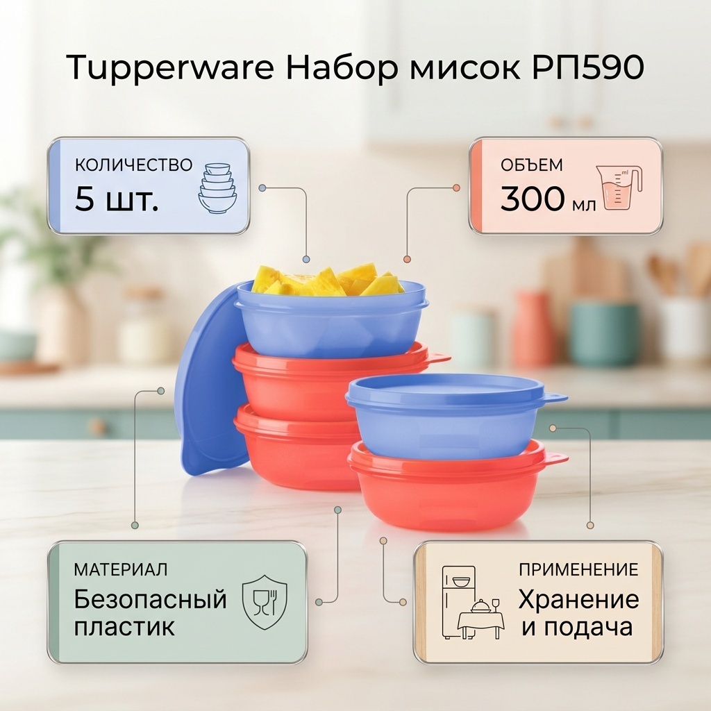 Миска Tupperware 13.5х13.5 см, пластик, 5 шт