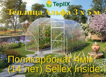 Теплица TepliX Альфа 3х5м Inside 4мм 210x300x500 см, поликарбонат
