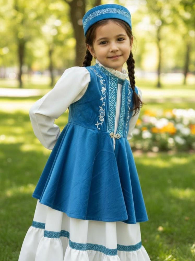 Национальный костюм белый, голубой