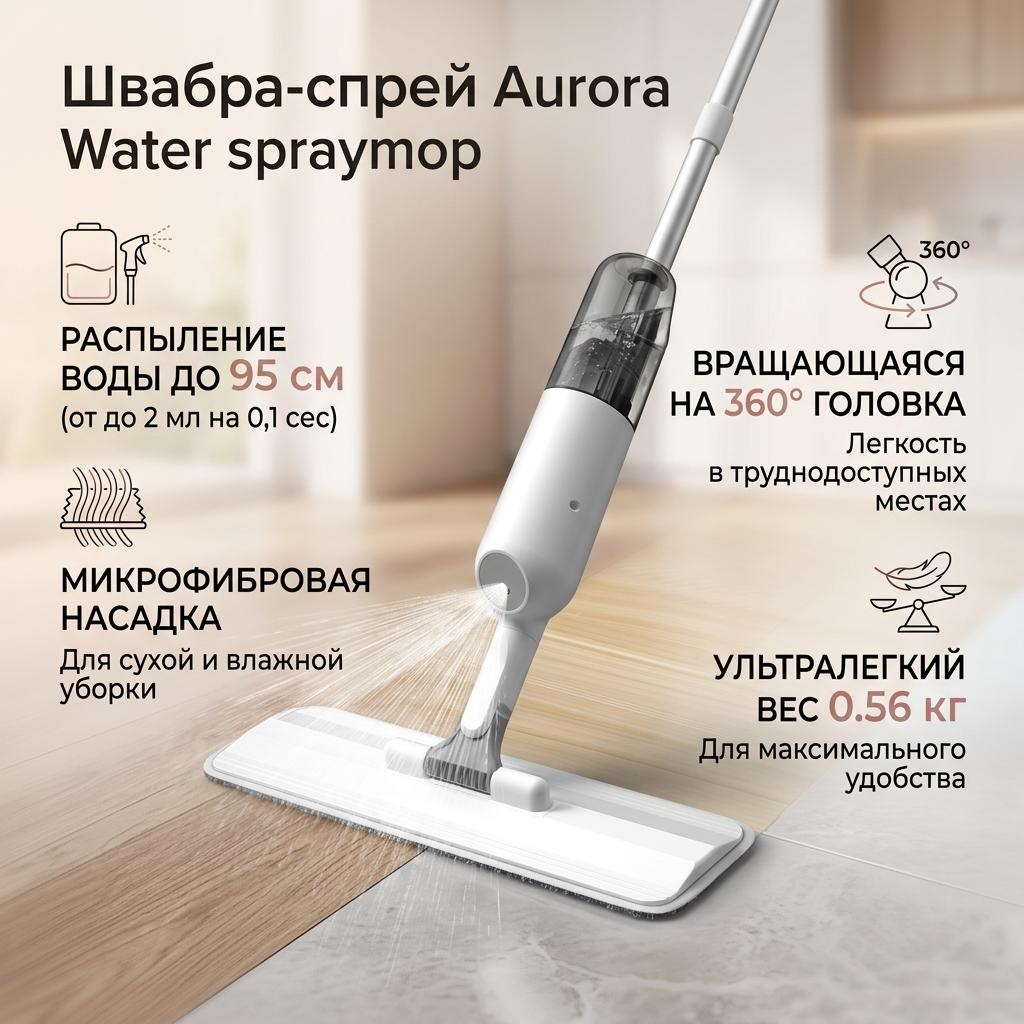 Швабра для пола Aurora, материал насадки: микрофибра, белый