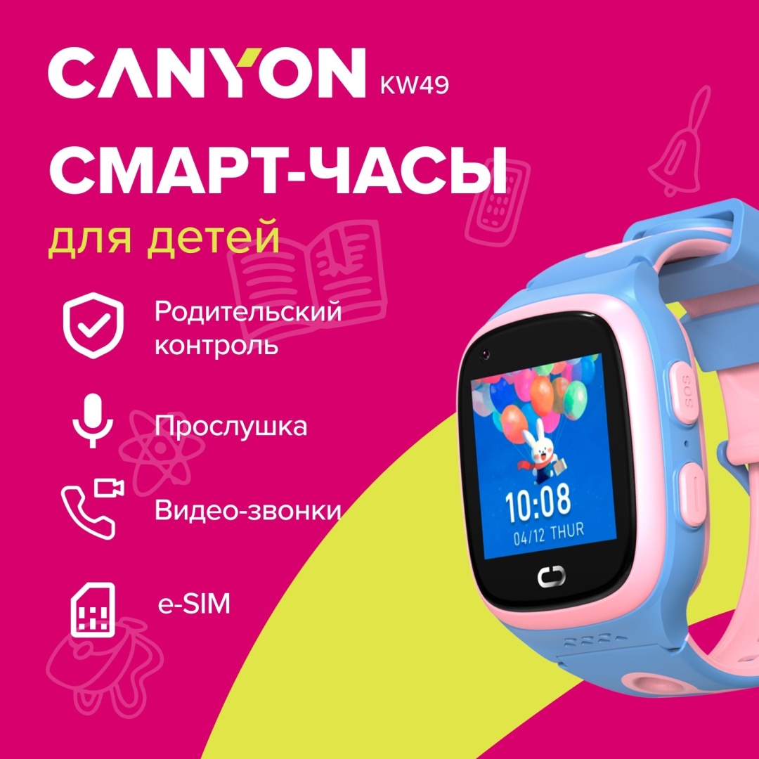 Смарт-часы Canyon Zefir KW49 35.5 мм розовый-голубой