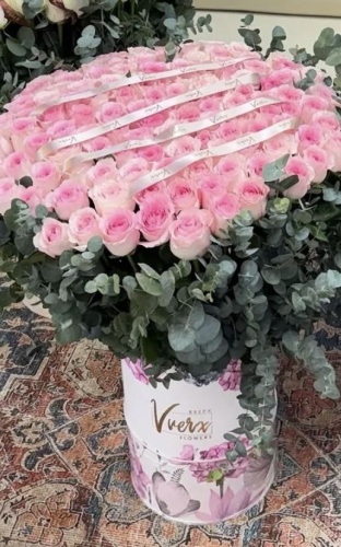 101 Rose композиция с открыткой роза, эвкалипт 51 шт 70 см