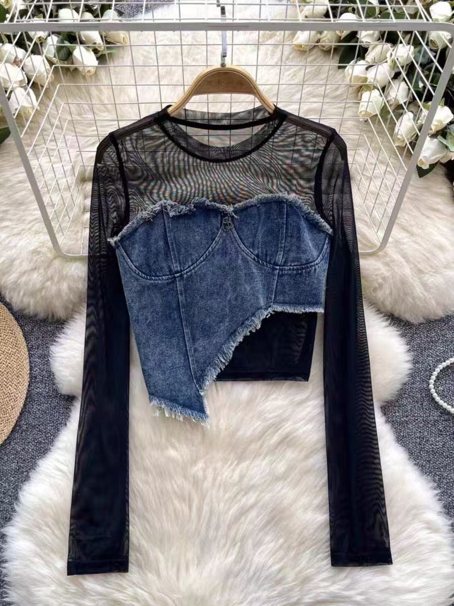 Кроп-топ Fashion черный, синий