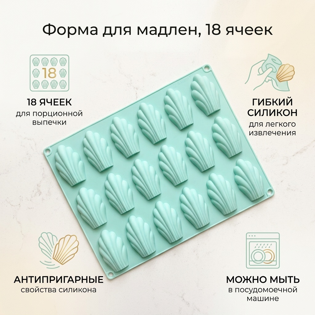 Форма для выпечки, для запекания, для кексов силикон, 1 шт