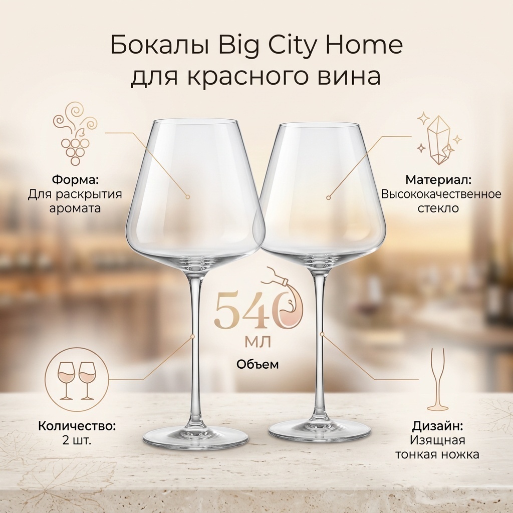 Бокал Big City Home 540 мл, стекло, 2 шт